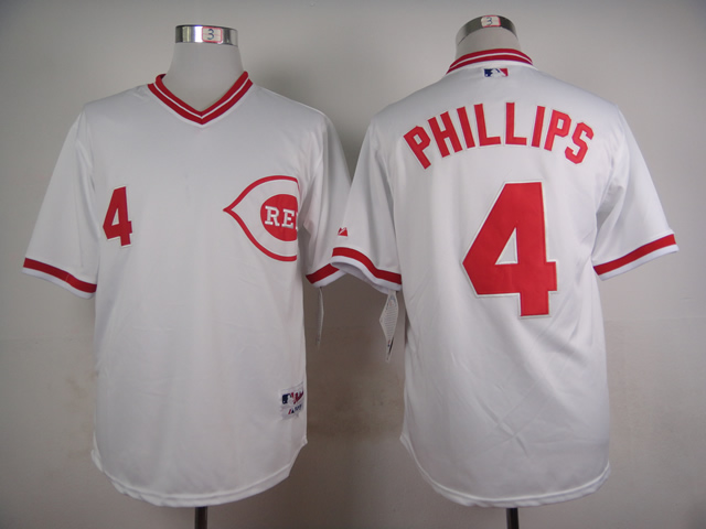 Men MLB Cincinnati Reds 4 Phillips white turn back jerseys